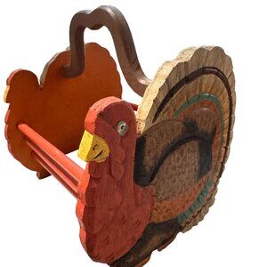 Vintage Wooden Hand Painted Turkey Basket Slats and Handle